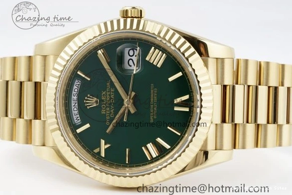 AAA Replica Watches 904L A2836 Green Gain Bracelet EasyMatch YG on V Roman 40 JDF DayDate Dial Markers Weight Steel 1822 President 0109